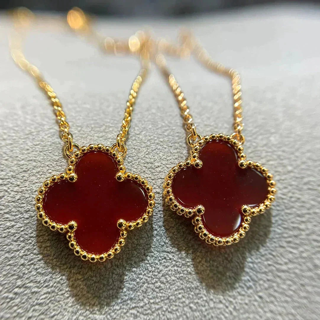 [Solara Jewelry]CLOVER 15MM CARNELIAN SINGLE FLOWER NECKLACE