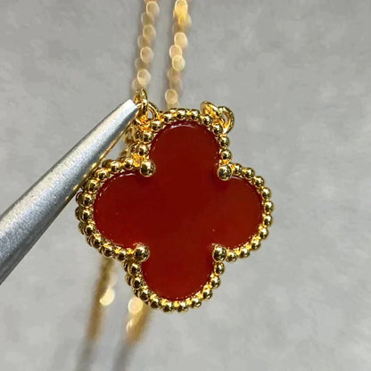 [Solara Jewelry]CLOVER 15MM CARNELIAN SINGLE FLOWER NECKLACE
