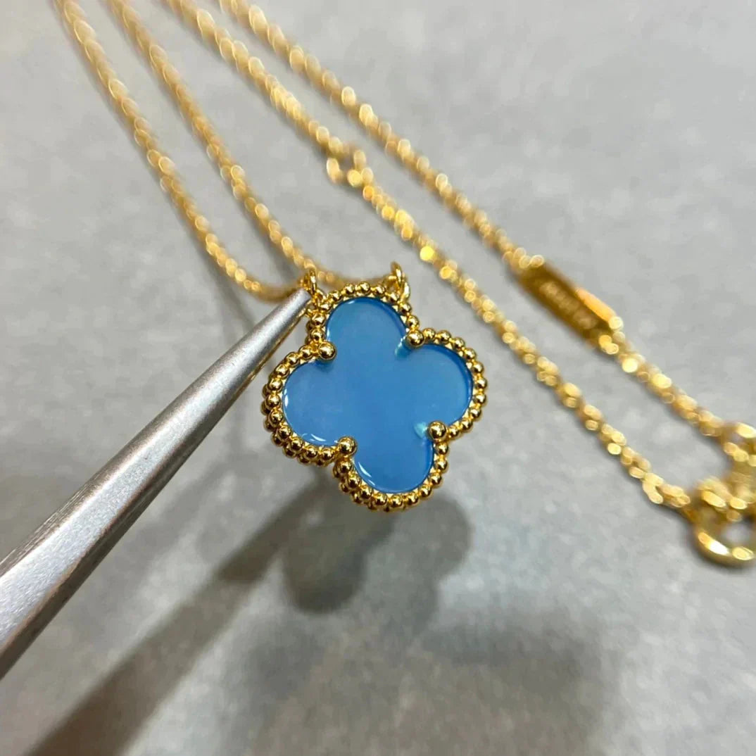 [Solara Jewelry]CLOVER 15MM BLUE AGATE NECKLACE