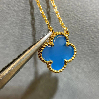 [Solara Jewelry]CLOVER 15MM BLUE AGATE NECKLACE