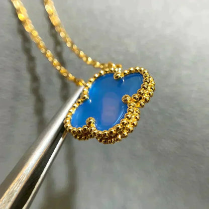 [Solara Jewelry]CLOVER 15MM BLUE AGATE NECKLACE