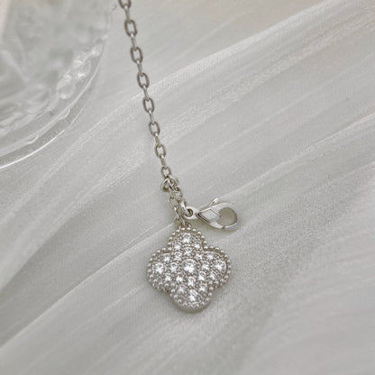 [Solara Jewelry]CLOVER 5 MOTIFS SILVER DIAMONDS NECKLACE