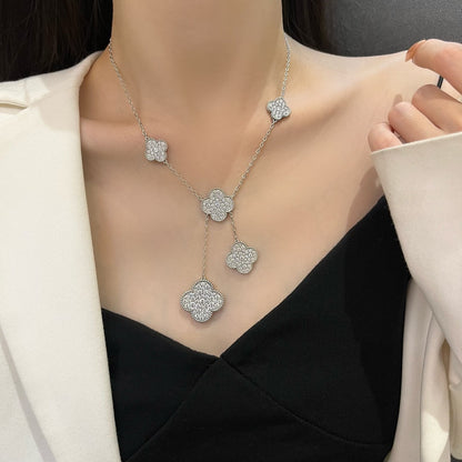 [Solara Jewelry]CLOVER 5 MOTIFS SILVER DIAMONDS NECKLACE