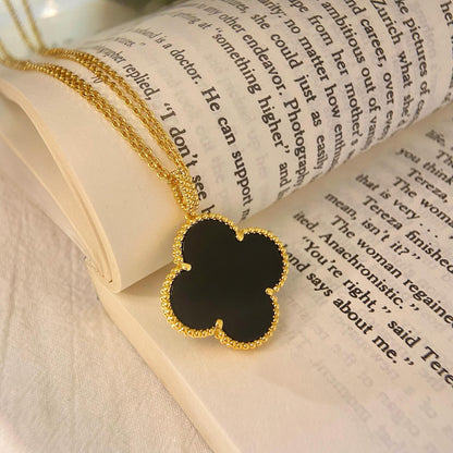 [Solara Jewelry]CLOVER 25MM NECKLACE GOLD ONYX