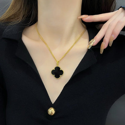 [Solara Jewelry]CLOVER 25MM NECKLACE GOLD ONYX