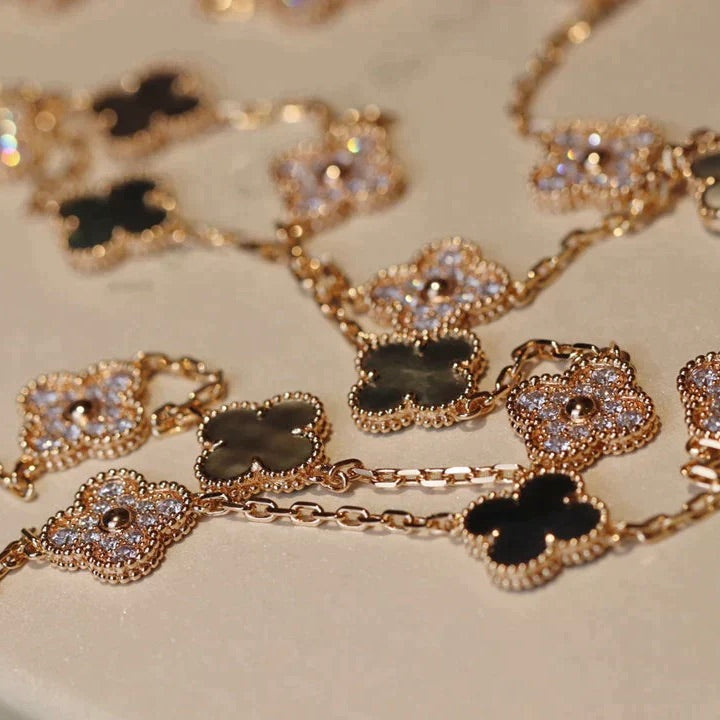 [Solara Jewelry]CLOVER 20 MOTIFS DARK MOP DIAMOND  NECKLACE