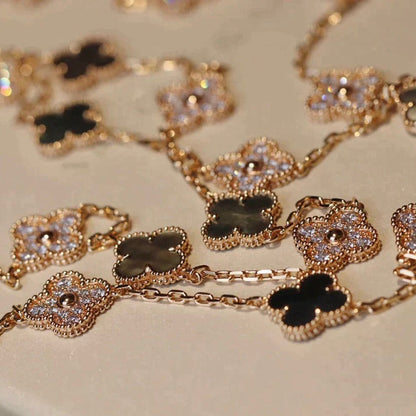 [Solara Jewelry]CLOVER 20 MOTIFS DARK MOP DIAMOND  NECKLACE