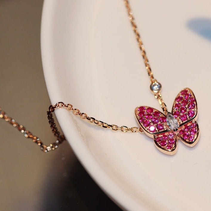 [Solara Jewelry]BUTTERFLY RED DIAMOND ROSE GOLD NECKLACE