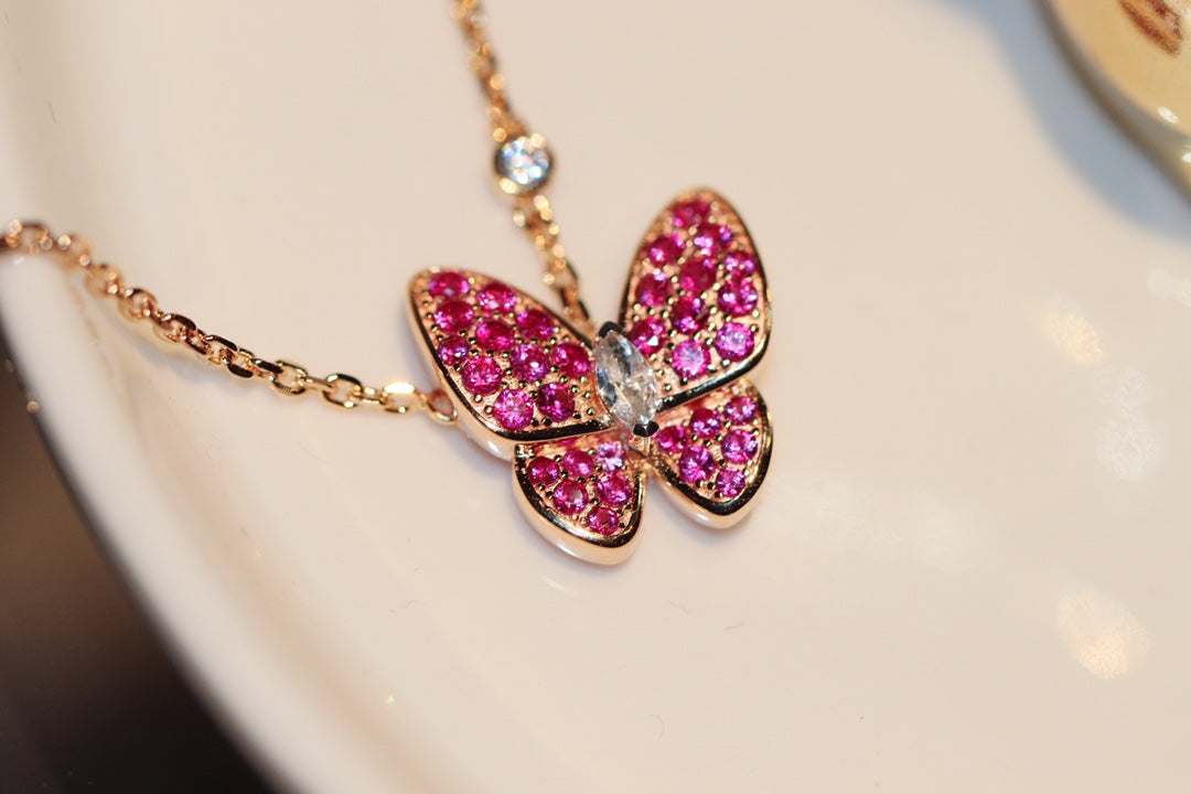[Solara Jewelry]BUTTERFLY RED DIAMOND ROSE GOLD NECKLACE