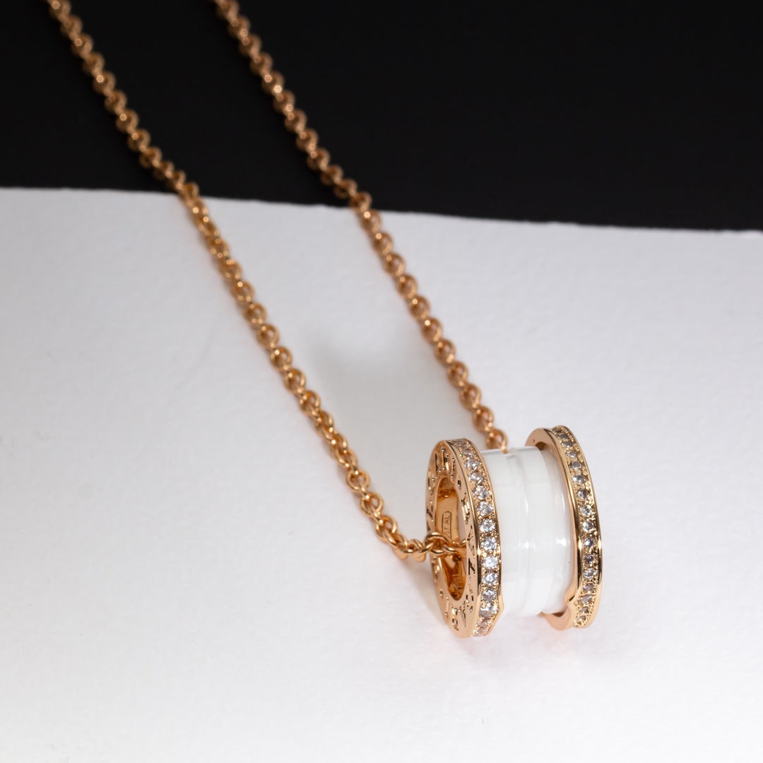 [Solara Jewelry]ZERO 1 WHITE CERAMIC PINK GOLD DIAMOND NECKLACE
