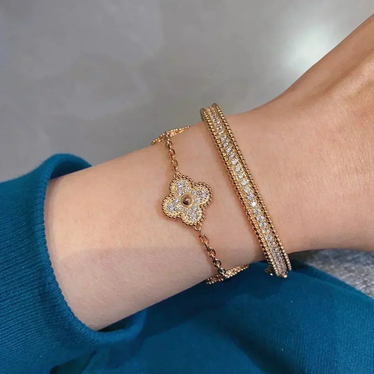 [Solara Jewelry]CLOVER 5 MOTIFS  FULL DIAMOND BRACELET