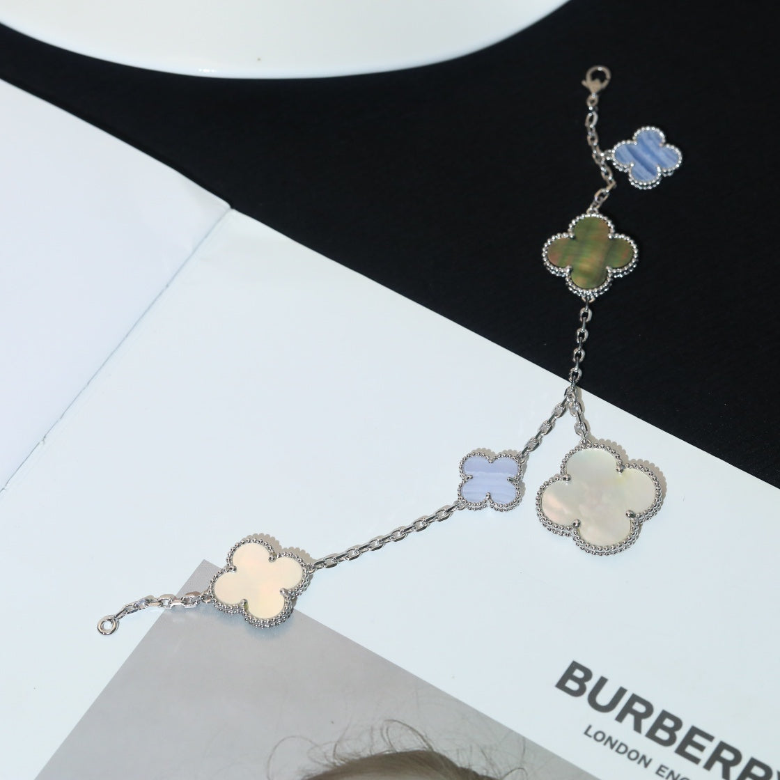 [Solara Jewelry]CLOVER BRACELET 5 MOTIFS MOP CHALCEDONY SILVER