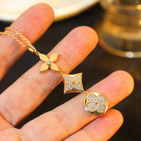 [Solara Jewelry]STAR AND SUN DIAMOND PINK GOLD NECKLACE