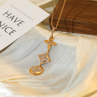 [Solara Jewelry]STAR AND SUN DIAMOND PINK GOLD NECKLACE