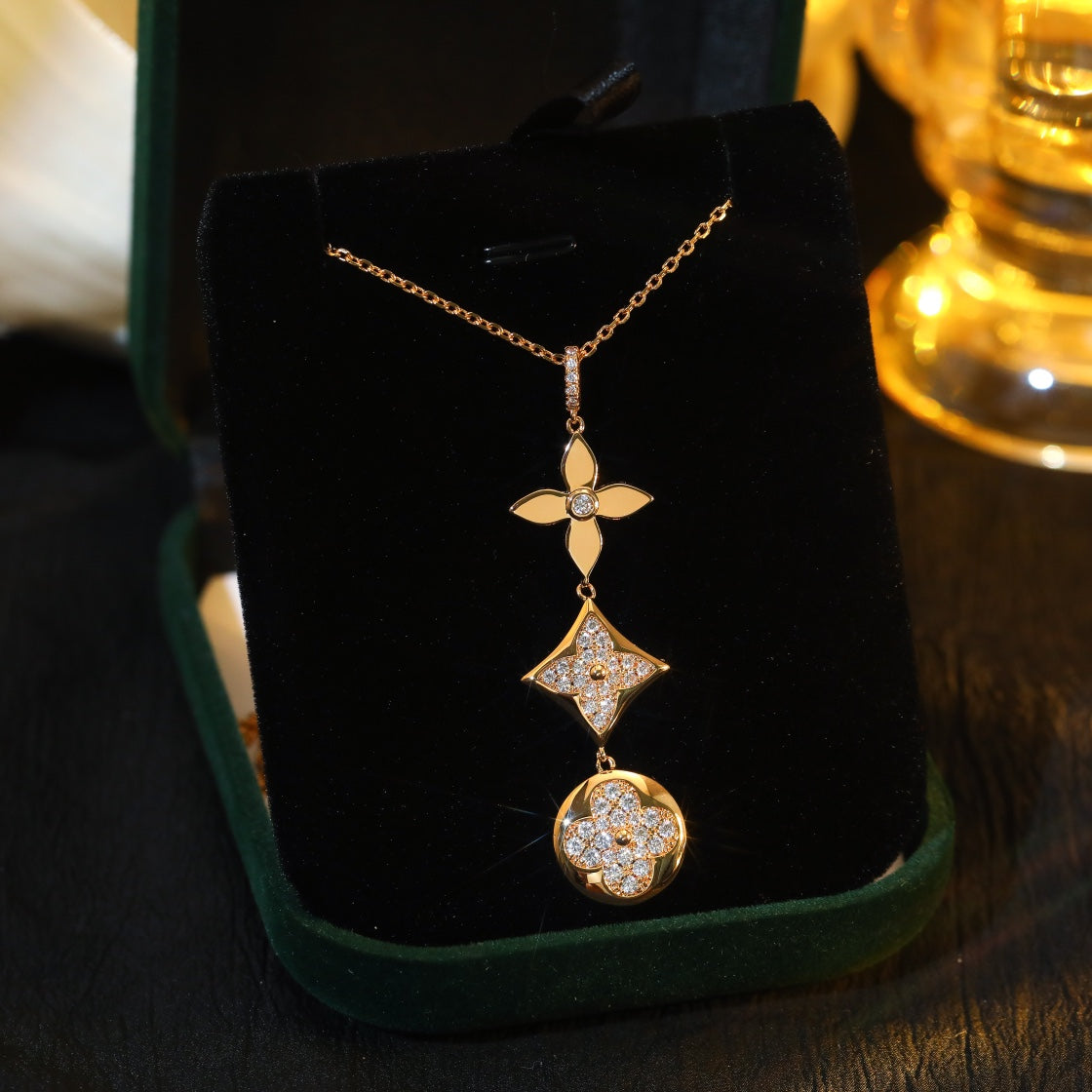 [Solara Jewelry]STAR AND SUN DIAMOND PINK GOLD NECKLACE