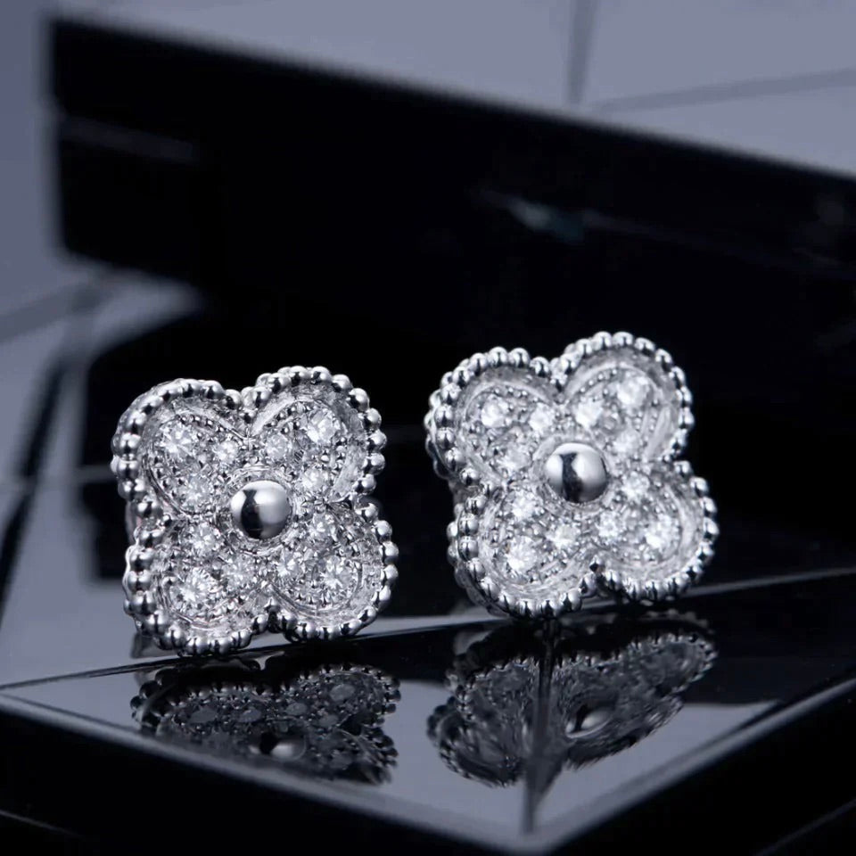 [Solara Jewelry]CLOVER 1 MOTIFS DIAMOND STUD EARRINGS SILVER
