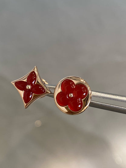 [Solara Jewelry]STAR AND SUN PINK GOLD CARNELIAN STUD EARRINGS