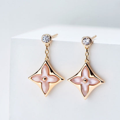 [Solara Jewelry]DOUBLE STAR PINK GOLD MOP DROP EARRINGS
