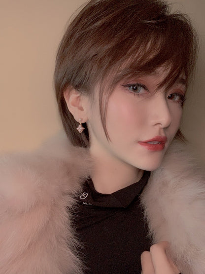 [Solara Jewelry]DOUBLE STAR PINK GOLD MOP DROP EARRINGS