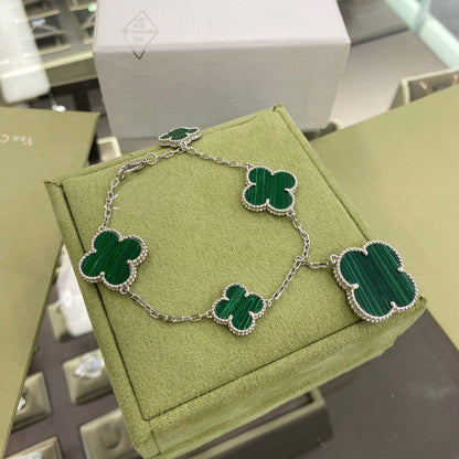 [Solara Jewelry]CLOVER 5 MOTIFS SIVLER MALACHITE BRACELET