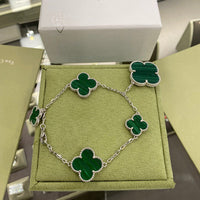 [Solara Jewelry]CLOVER 5 MOTIFS SIVLER MALACHITE BRACELET