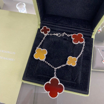 [Solara Jewelry]CLOVER 5 MOTIFS SIVLER CARNELIAN TIGER EYE BRACELET
