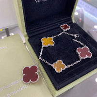 [Solara Jewelry]CLOVER 5 MOTIFS SIVLER CARNELIAN TIGER EYE BRACELET