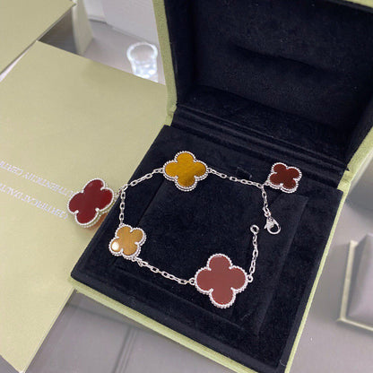 [Solara Jewelry]CLOVER 5 MOTIFS SIVLER CARNELIAN TIGER EYE BRACELET