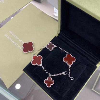 [Solara Jewelry]CLOVER 5 MOTIFS SIVLER CARNELIAN BRACELET