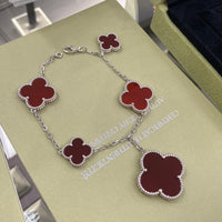 [Solara Jewelry]CLOVER 5 MOTIFS SIVLER CARNELIAN BRACELET