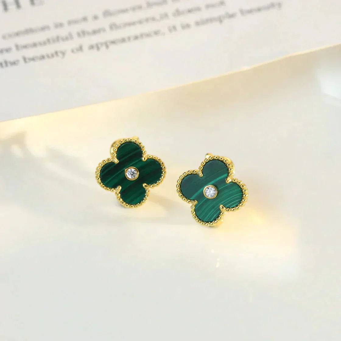 [Solara Jewelry]CLOVER MEDIUM 1 MOTIFS MALACHITE DIAMOND EARRINGS