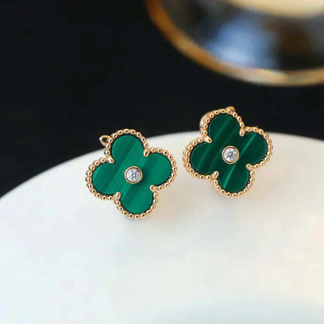 [Solara Jewelry]CLOVER MEDIUM 1 MOTIFS MALACHITE DIAMOND EARRINGS