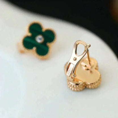 [Solara Jewelry]CLOVER MEDIUM 1 MOTIFS MALACHITE DIAMOND EARRINGS