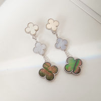 [Solara Jewelry]CLOVER 3 MOTIFS CHALCEDONY DARK MOP SILVER EARRINGS