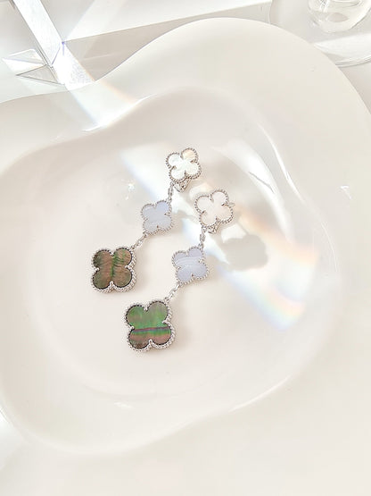 [Solara Jewelry]CLOVER 3 MOTIFS CHALCEDONY DARK MOP SILVER EARRINGS