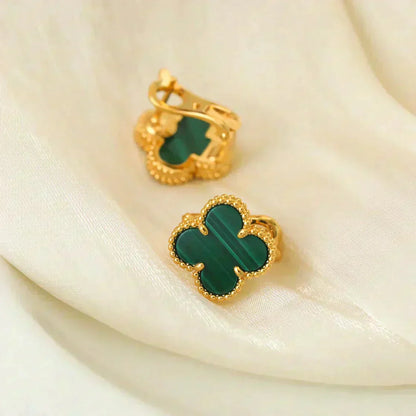 [Solara Jewelry]CLOVER MEDIUM 1 MOTIFS MALACHITE  EARRINGS