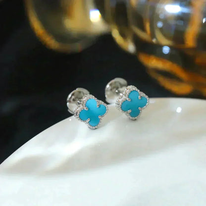 [Solara Jewelry]CLOVER MINI 9.5MM ONYX STUD EARRINGS SILVER