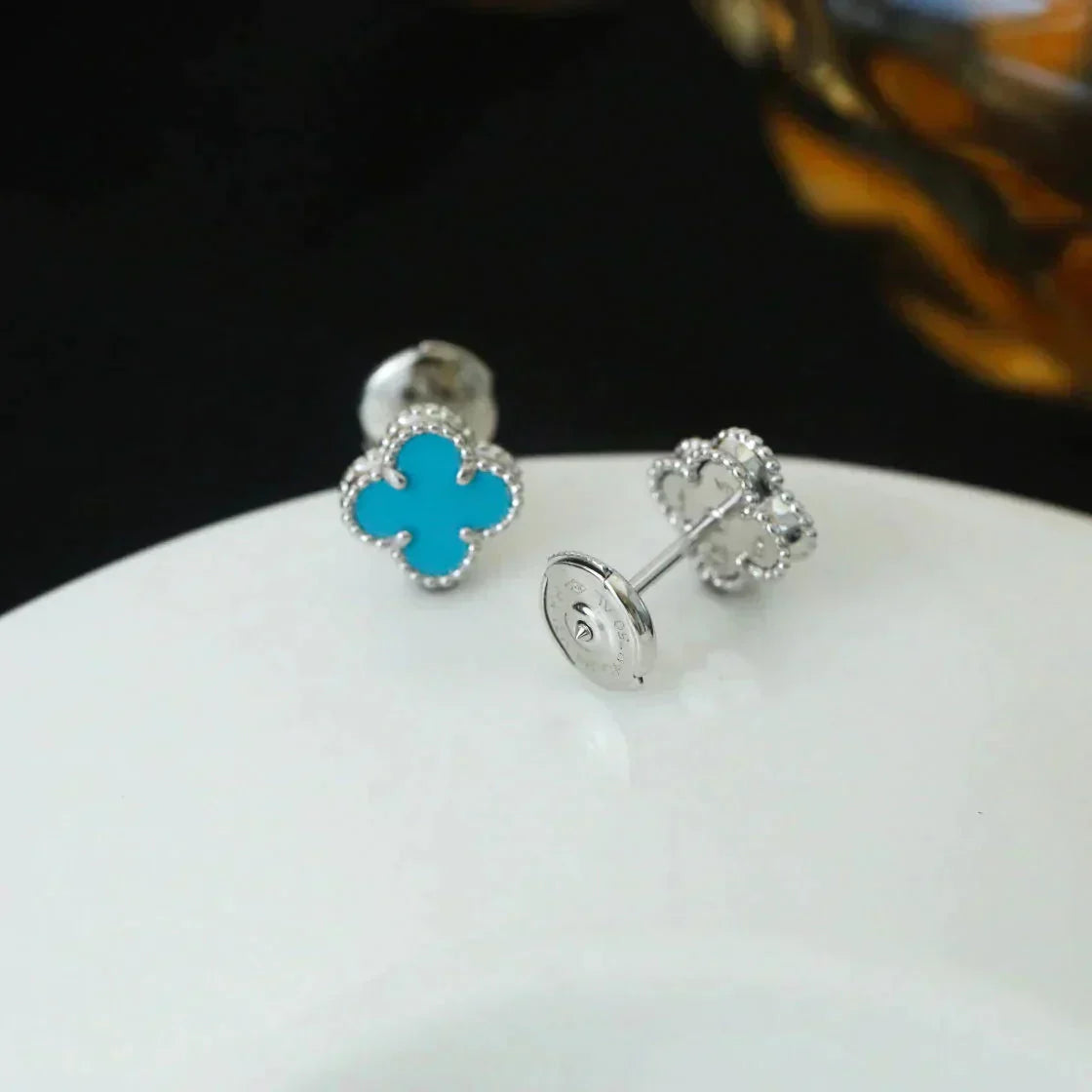 [Solara Jewelry]CLOVER MINI 9.5MM ONYX STUD EARRINGS SILVER
