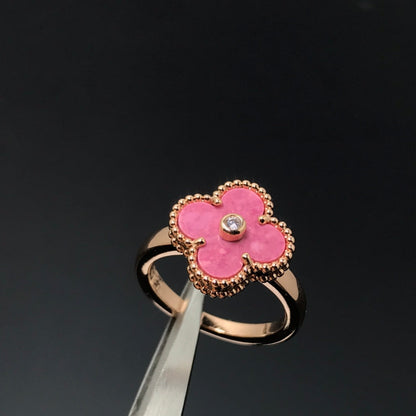 [Solara Jewelry]CLOVER RHODONITE ROSE GOLD RING