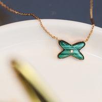 [Solara Jewelry]JEUX MALACHITE 1 DIAMOND PINK GOLD NECKLACE