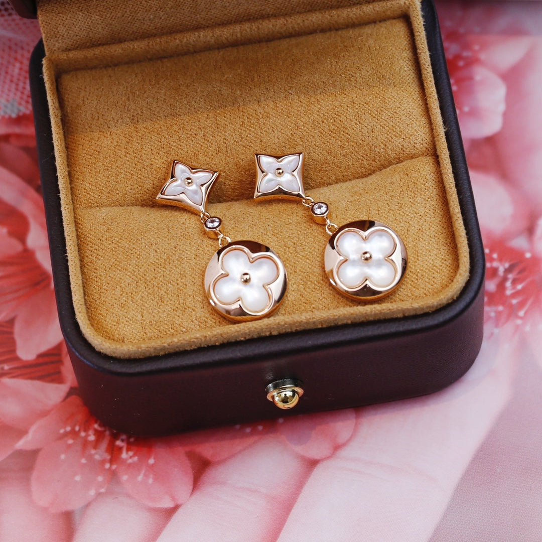 [Solara Jewelry]STAR AND SUN PINK GOLD MOP DROP EARRINGS
