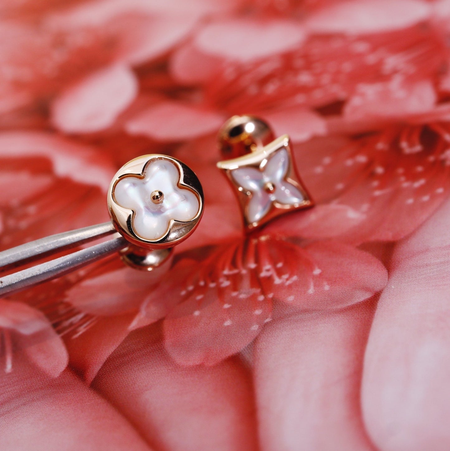 [Solara Jewelry]STAR AND SUN PINK GOLD MOP STUD EARRINGS