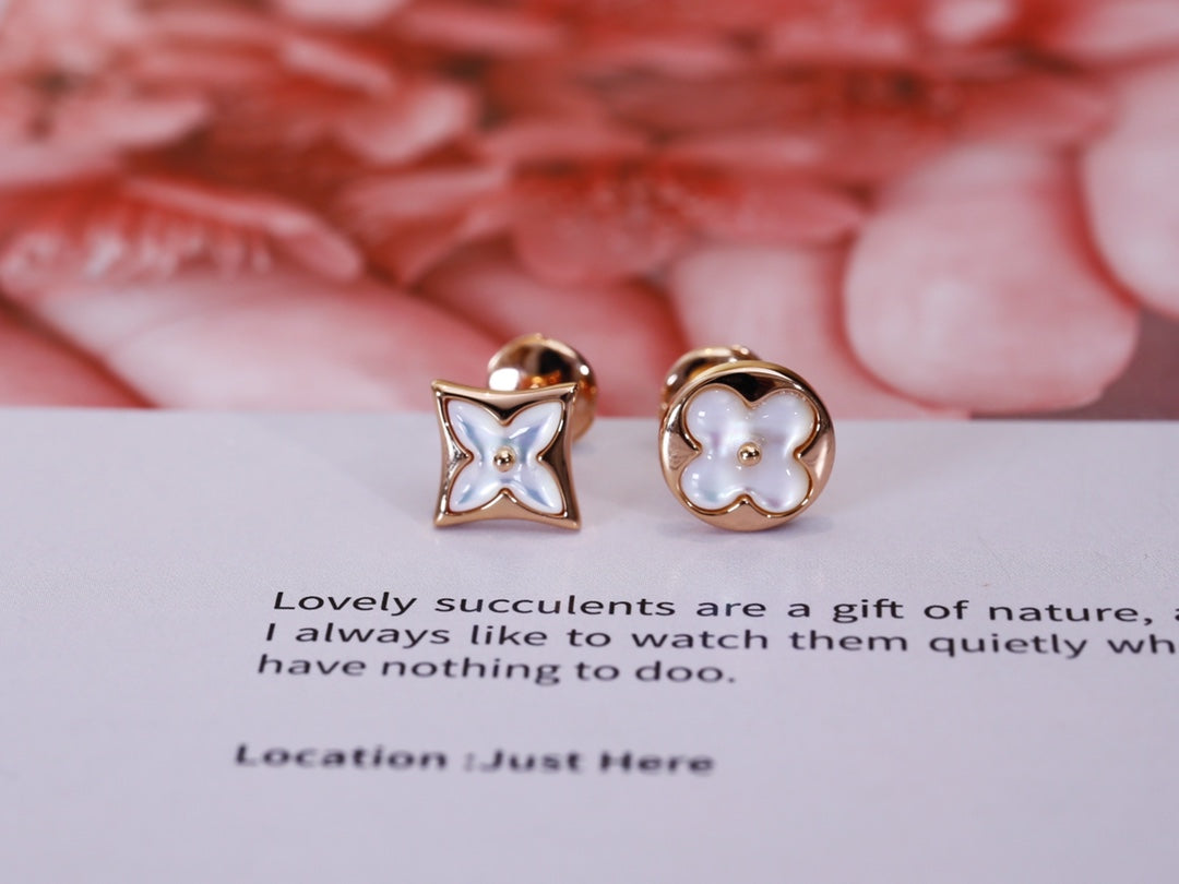 [Solara Jewelry]STAR AND SUN PINK GOLD MOP STUD EARRINGS