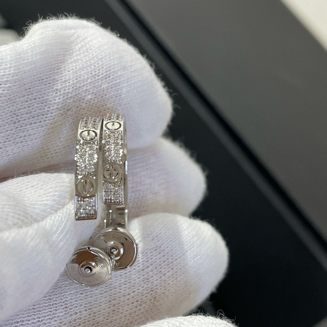[Solara Jewelry]LOVE DIAMOND SILVER HOOP EARRINGS