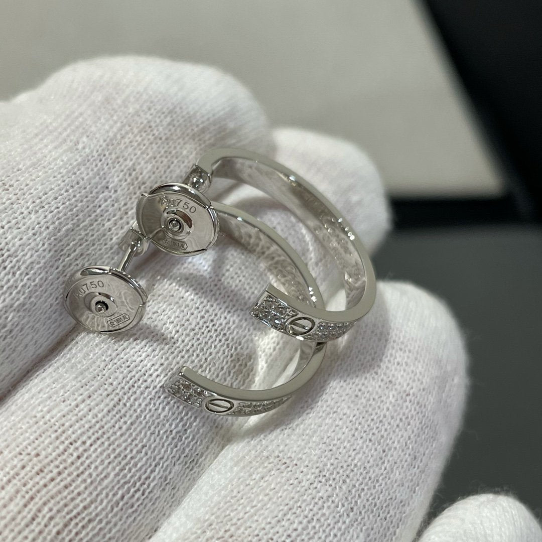 [Solara Jewelry]LOVE DIAMOND SILVER HOOP EARRINGS