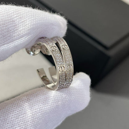 [Solara Jewelry]LOVE DIAMOND SILVER HOOP EARRINGS
