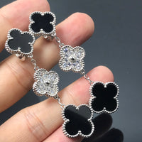 [Solara Jewelry]CLOVER 3 MOTIF DIAMOND ONYX SILVER EARRINGS