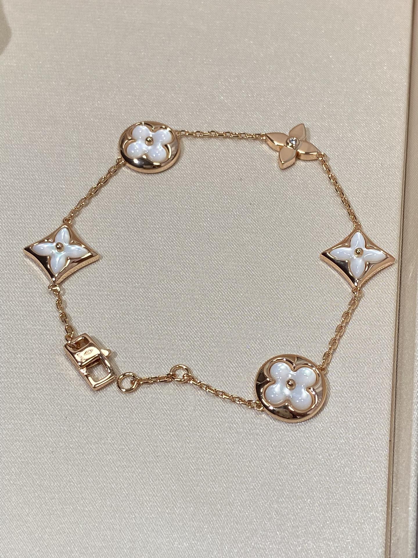 [Solara Jewelry]STAR AND SUN 5 MOTIF MOP PINK GOLD BRACELET