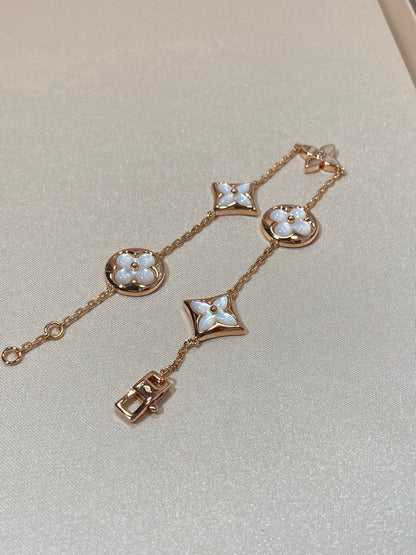 [Solara Jewelry]STAR AND SUN 5 MOTIF MOP PINK GOLD BRACELET