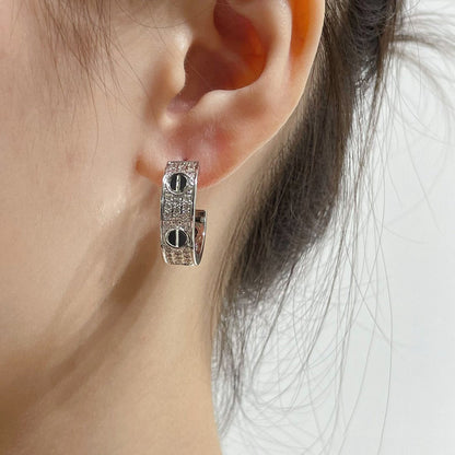 [Solara Jewelry]LOVE CERAMIC DIAMOND PAVED SILVER EARRINGS
